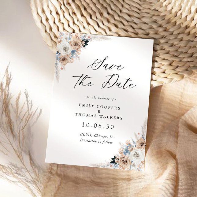 Ivory and Blue Boho Floral Enregistrer la carte Da (Créateur téléchargé)