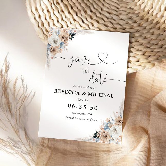 Ivory and Blue Boho Floral Enregistrer la carte Da (Créateur téléchargé)