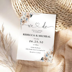 Ivory and Blue Boho Floral Wedding Invitation