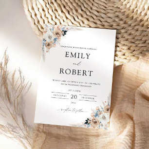 Ivory and Blue Boho Floral Wedding Invitation