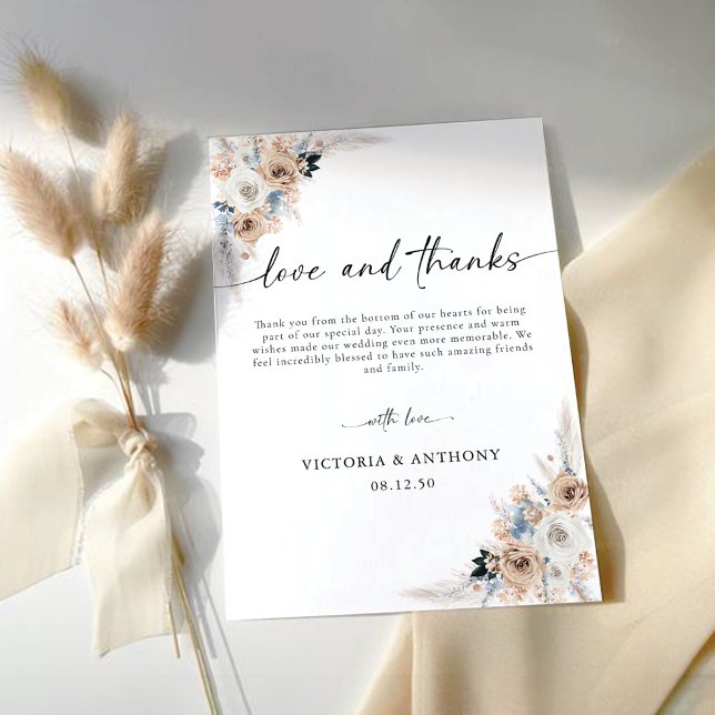 Ivory And Blue Boho Floral Wedding Thank You Card (Creator Uploaded)