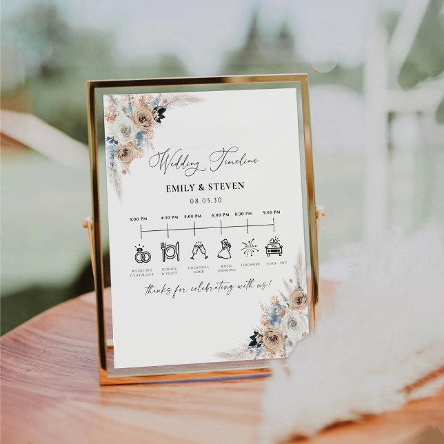 Ivory And Blue Boho Wedding Timeline Sign (Creator Uploaded)