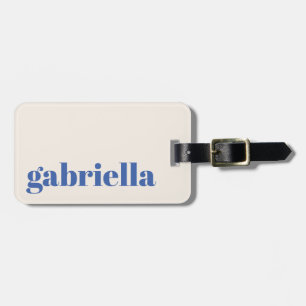Ivory and Blue Bold Typography Personalized Name Luggage Tag