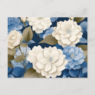Ivory and Blue Hydrangea Floral Serenity Postcard