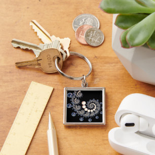 Ivory and Blue Pearl Spiral Key Ring