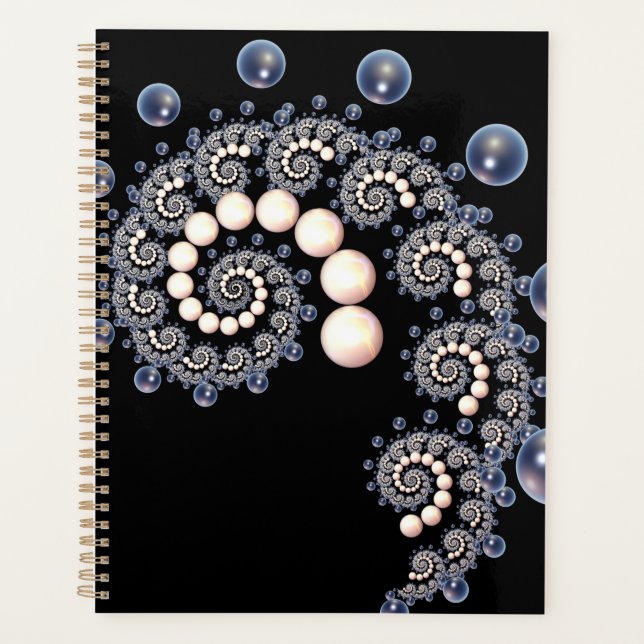 Ivory and Blue Pearl Spiral Planner (Front)