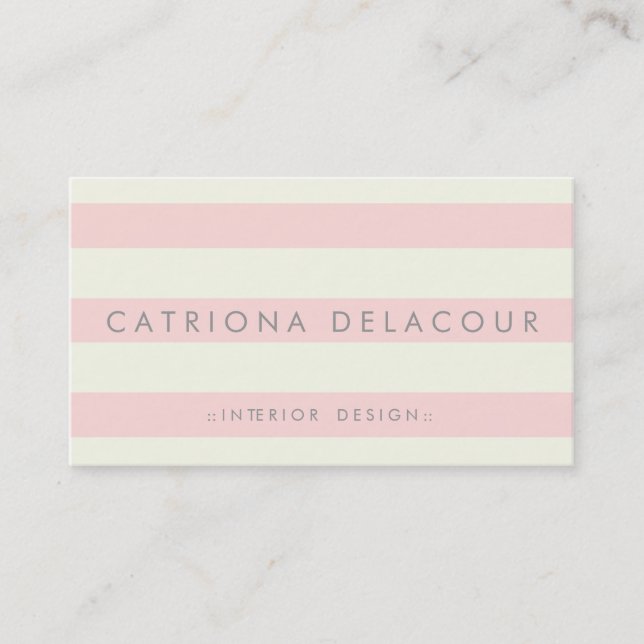 Ivory and Blush Pink Stripes Pattern Business Card (Front)