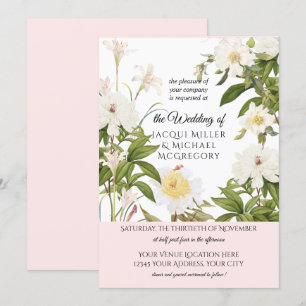Ivory and Blush Vanilla Rose w Leaf Foliag Wedding Invitation