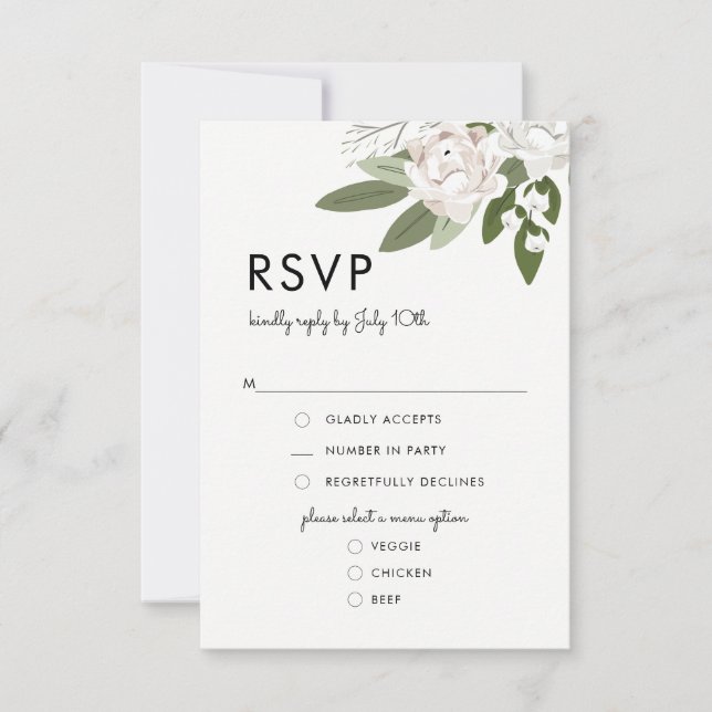 Ivory and Blush Wedding Sprigs, RSVP Menu Card (Front)