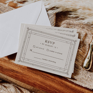 Ivory and Brown Timeless Formal Wedding RSVP Card
