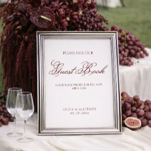 Ivory and Burgundy Wedding Guest Book Poster