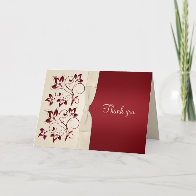 Ivory and Claret Thank You Card (Front)