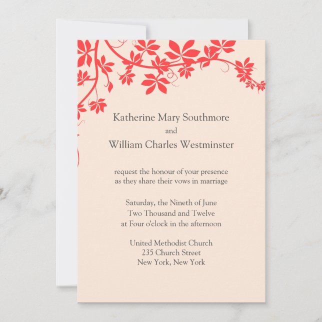 Ivory And Coral Wedding Invitations (Front)