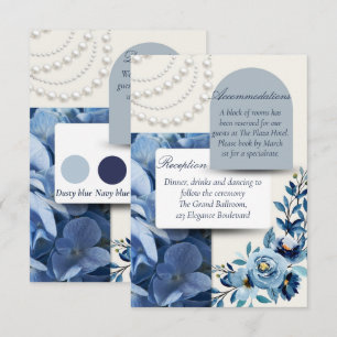 Ivory and Dusty Blue Hydrangea Pearl Wedding Enclosure Card