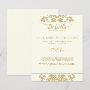 Ivory and Gold Damask Wedding Details Invitation