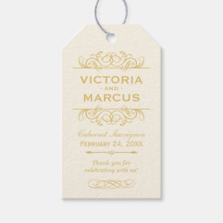 Ivory and Gold Wedding Wine Bottle Monogram Gift Tags