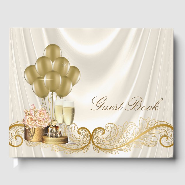 Ivory and Gold Womans Birthday Party Guest Books (Front)