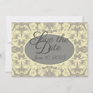 Ivory and Grey Floral Flat Save The Date Card