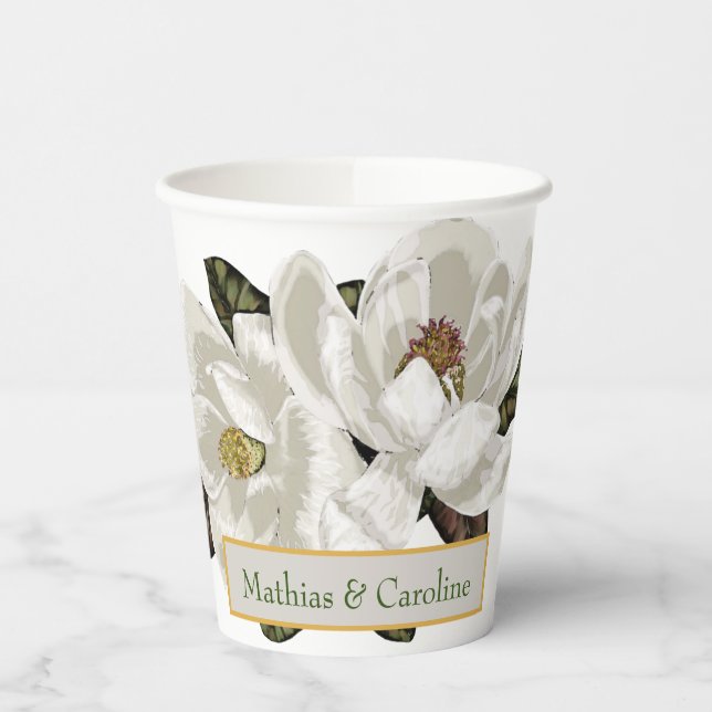 Ivory and grey magnolia blossoms  paper cups (Left)