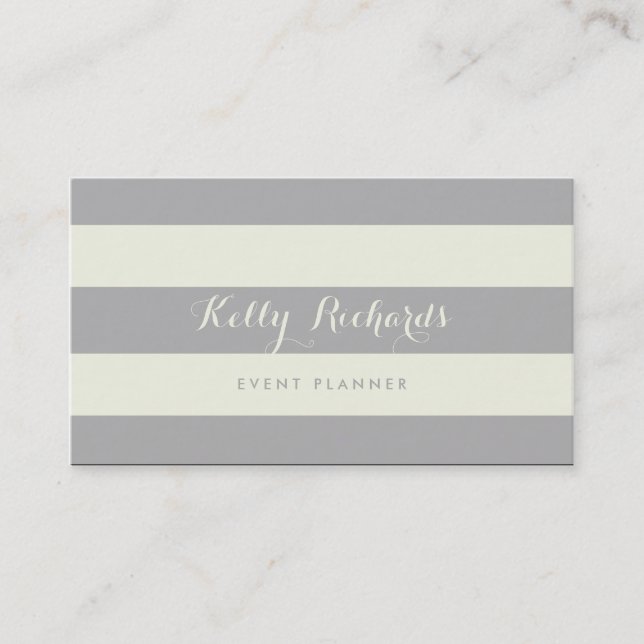 Ivory and Grey Stripes Pattern Business Card (Front)