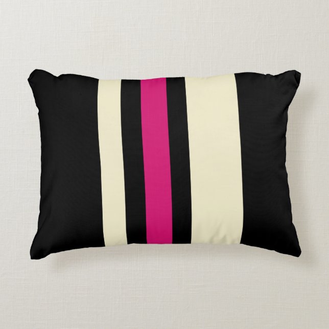 Ivory and Hot Pink Stripes Accent Pillow (Front)