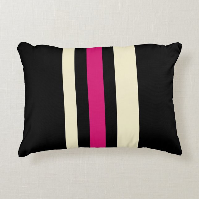 Ivory and Hot Pink Stripes Accent Pillow (Front)