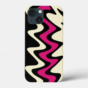 Ivory and Hot Pink Wavy Stripes iPhone 13 Mini Case