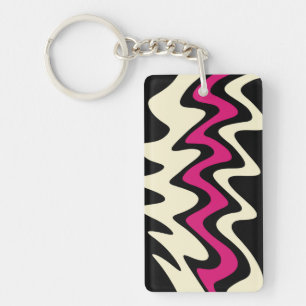 Ivory and Hot Pink Wavy Stripes Keychain