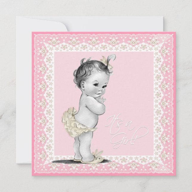 Ivory and Pink Baby Shower Invitation (Front)