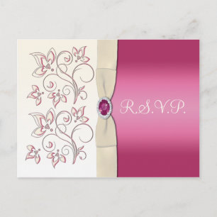 Ivory and Pink Floral R.S.V.P. Postcard