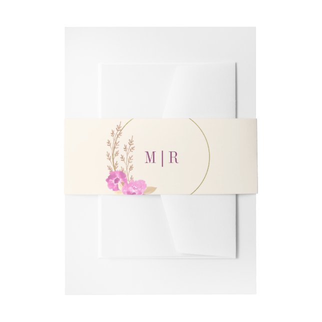 Ivory and Pink Orchid Floral Monogram Wedding Invitation Belly Band (Front Example)