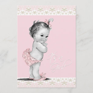 Ivory and Pink Vintage Baby Girl Shower Invitation