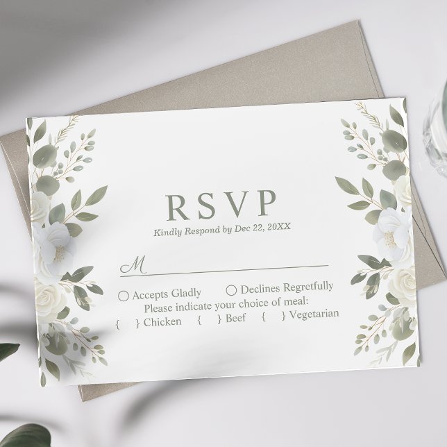 Ivory And Sage Elegant Floral Wedding RSVP Card (Creator Uploaded)