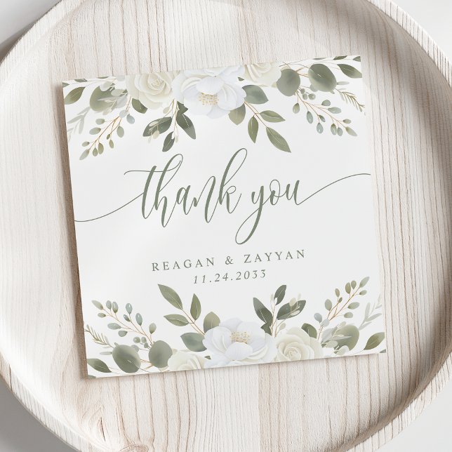 Ivory And Sage Floral Wedding Thank You Card (Creator Uploaded)