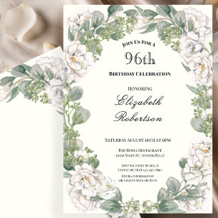 Ivory and Sage Green Floral 96th Birthday Invitation