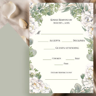 Ivory and Sage Green Floral Wedding RSVP Card
