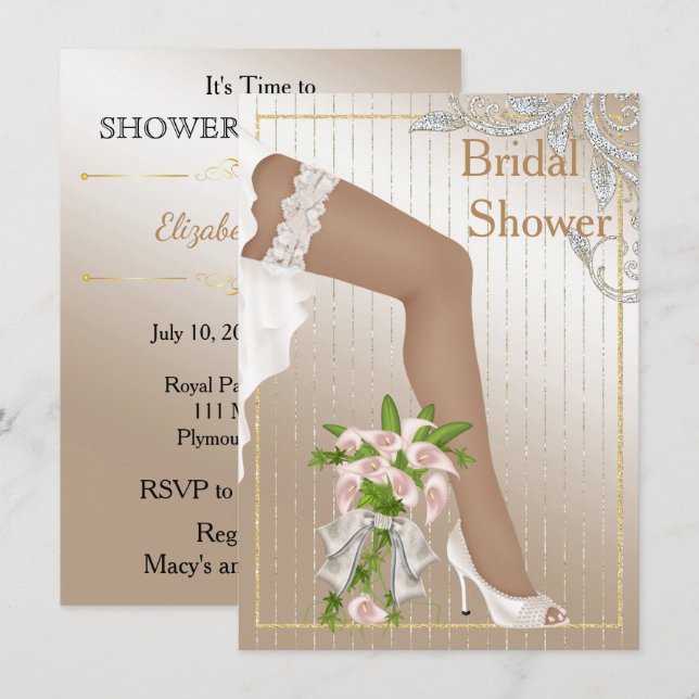 Ivory and Satin African American Bridal Shower Invitation (Front/Back)