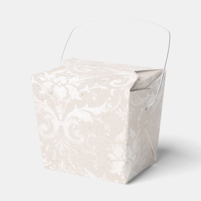 Ivory and White Grunge Distressed Damask Favor Box (Front Side)