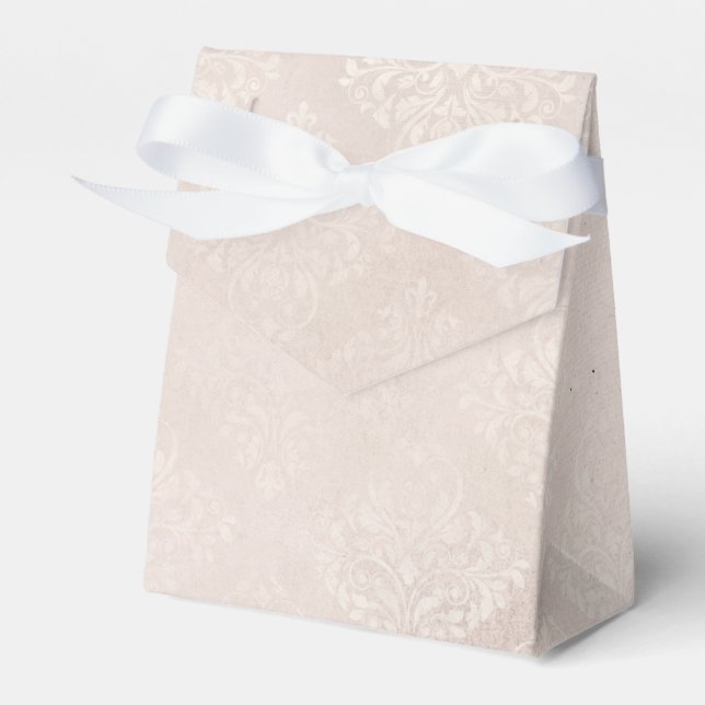 Ivory and White Grunge Distressed Damask Favor Box (Front Side)