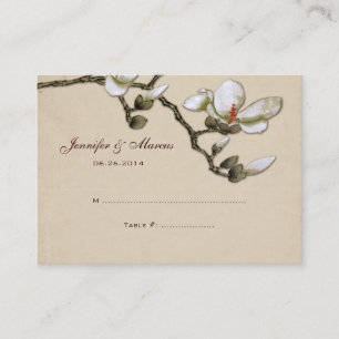 Ivory and White Magnolia Floral Seating Card