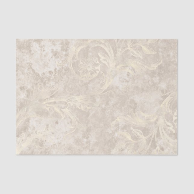 Ivory and White Vintage Damask Tissue Paper (Front)