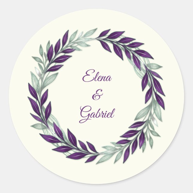 Ivory and Wreath Wedding Classic Round Sticker (Front)