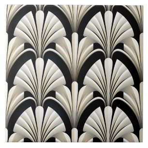 Ivory Art Deco Folded Fan Effect on Black Tile