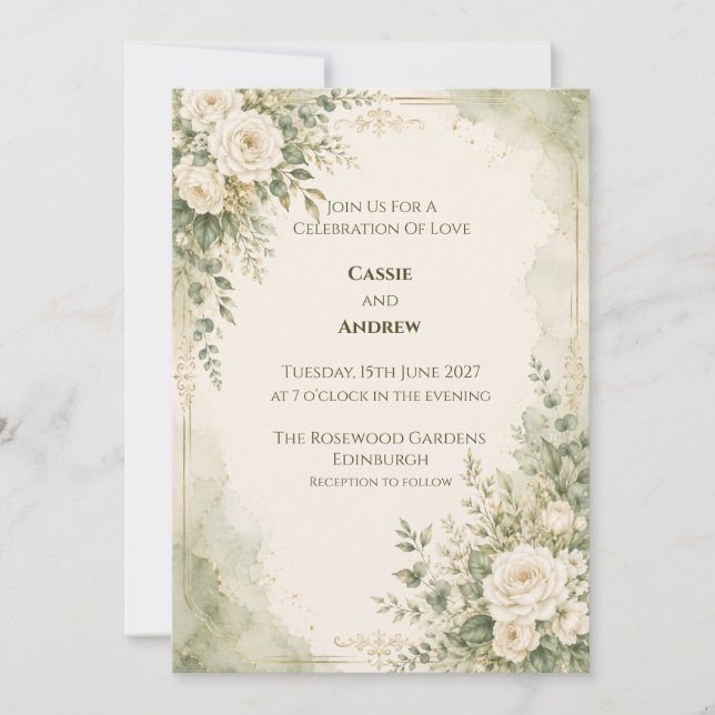 Ivory Art Nouveau Scroll Wedding Invitation (Front)