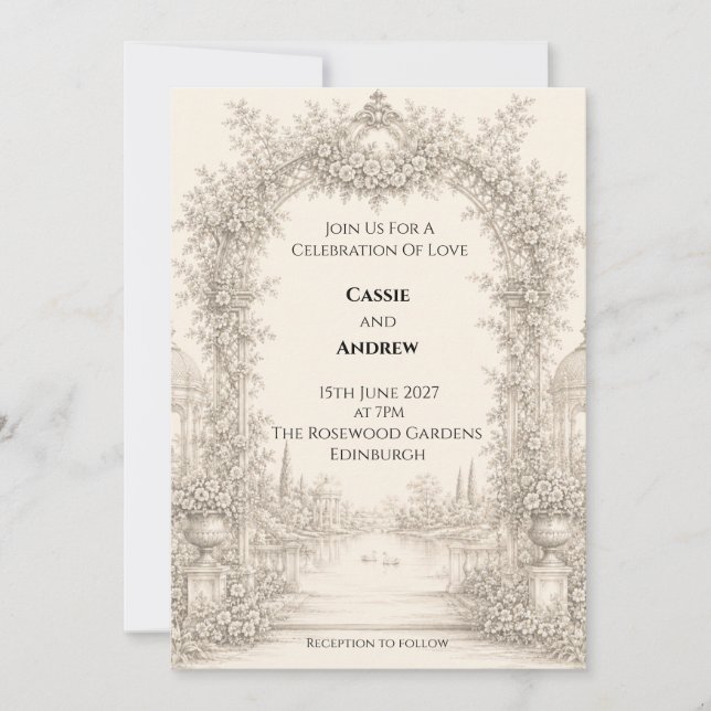 Ivory Art Nouveau Scroll Wedding Invitation (Front)