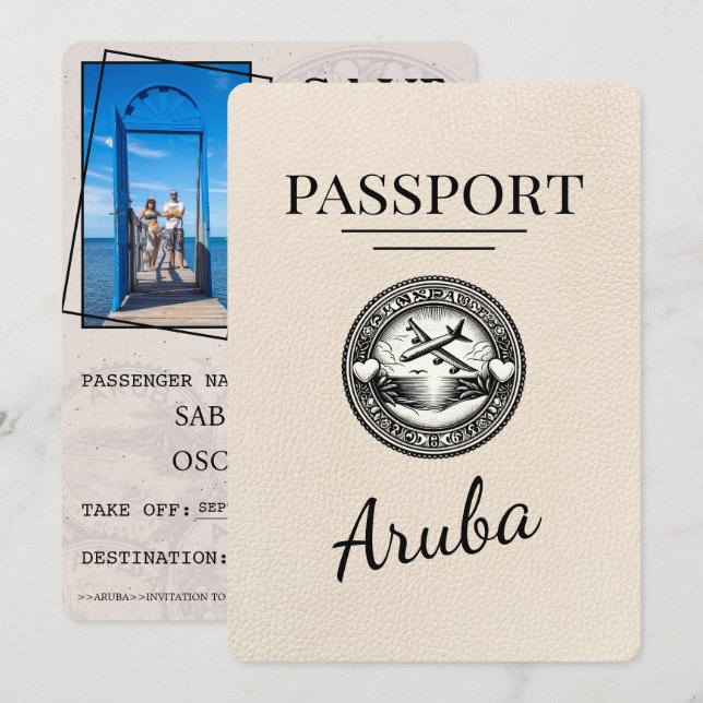 Ivory Aruba Passport Save The Date (Front/Back)
