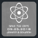 Ivory Atomic Chalkboard Save the Date Stickers<br><div class="desc">Cute and nerdy Atomic Chalkboard Save the Date Stickers featuring a simple atomic symbol in white on a chalkboard look background. These geeky and fun save the date stickers are perfect for announcing your science themed wedding! Easy to customize, simply add the details of your wedding in the spaces provided....</div>