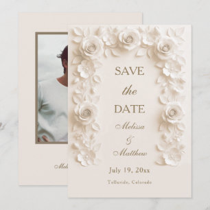 Ivory Baroque Floral Frame Save The Date Card