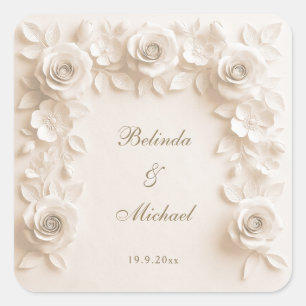 Ivory Baroque Floral Roses Frame Wedding Square Sticker