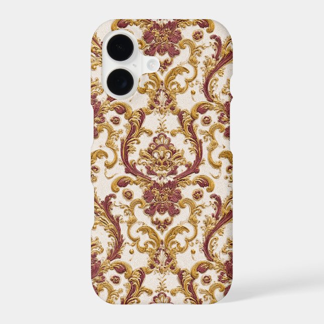 Ivory Baroque Ornament with Gold and Burgundy (Verso)
